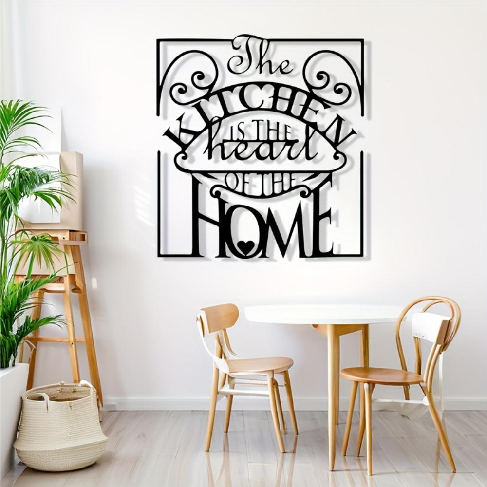 Kitchen Metal Wall Art, 2D Flat Black Decorative Plaque for Dining Area Living Room, Culinary Farmhouse Hanging Ornament