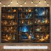 [Background Banner] 2D Plane Magic Theme Party Banner with Retro Magic Bookshelf Backgroundzyc