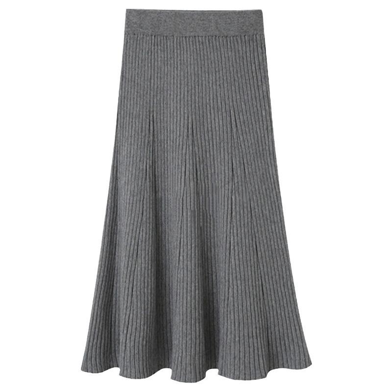 Hong Kong Style High-Waist Knitted Pleated Skirt for Women - Slim, Thick, Autumn & Winter Wear, Supports Up to 200 Pounds