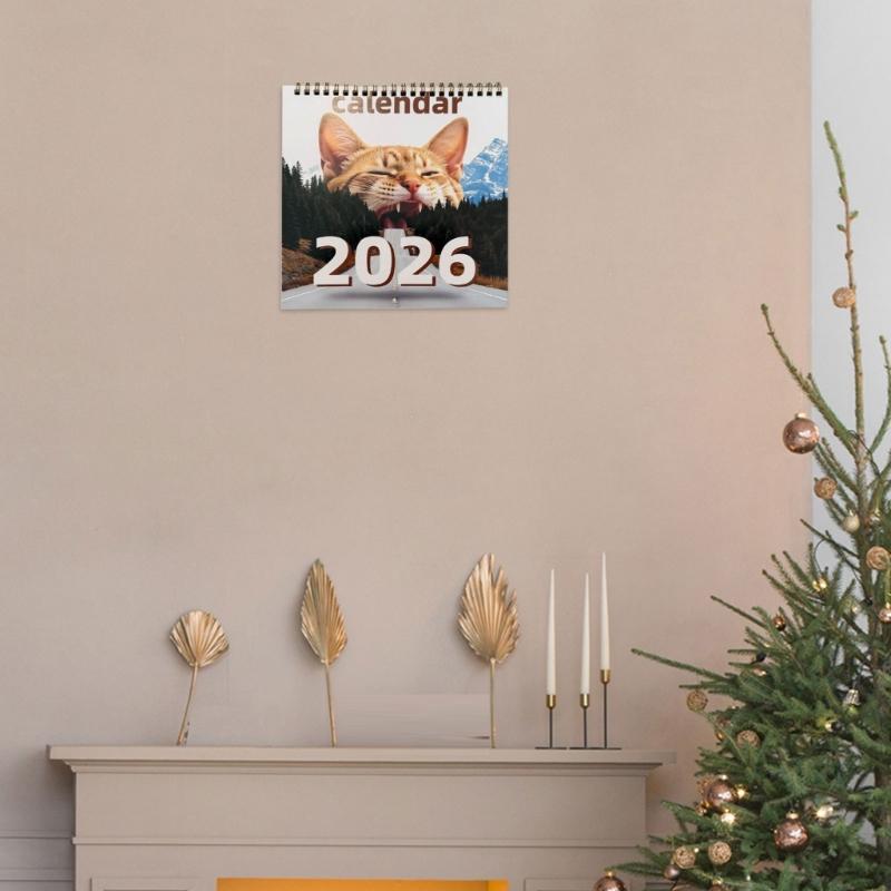 2026 Kitten Themed Wall Mounted Calendar Planner 12 Month from Jan To Dec with Date Highlight For Daily Weekly Planning