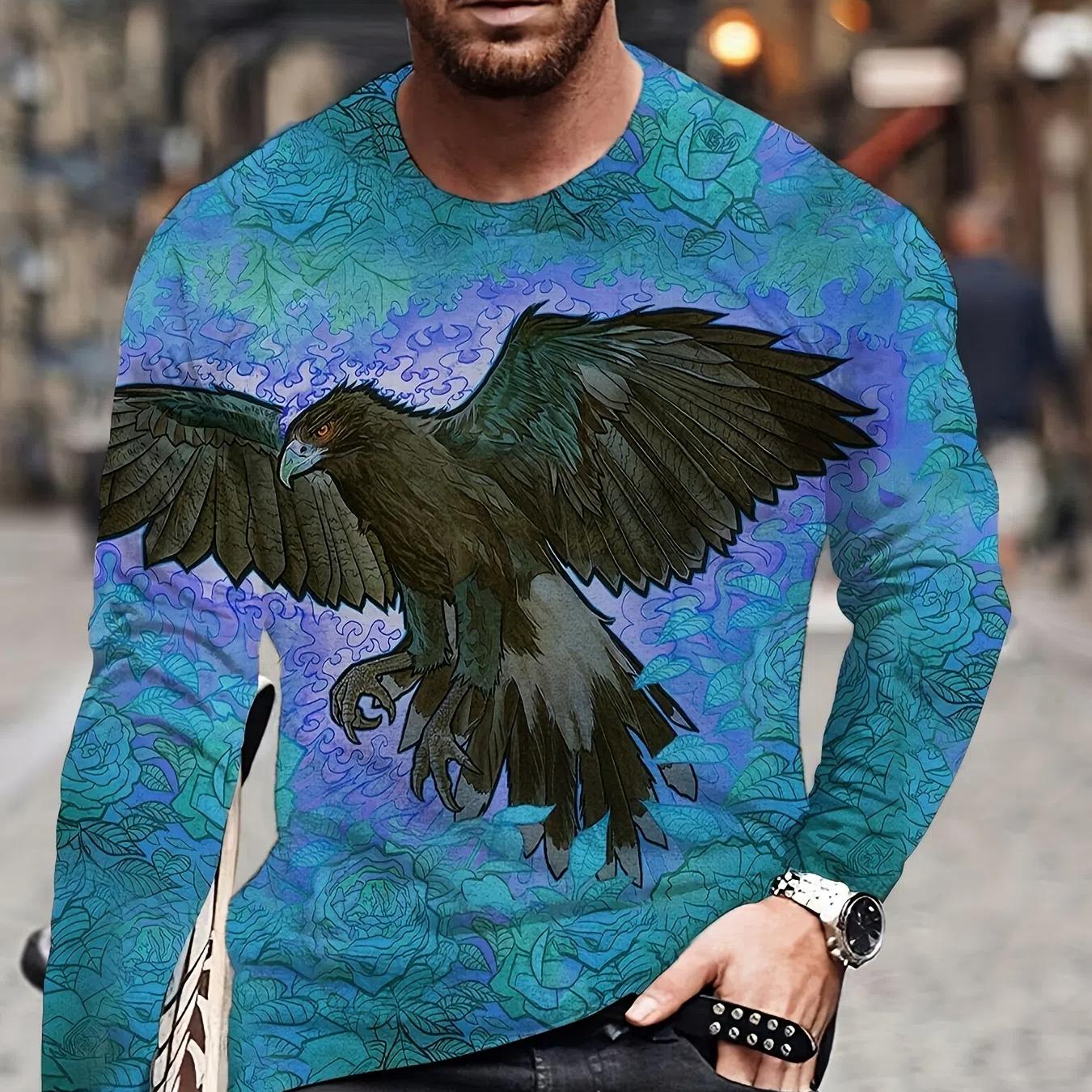 

Футболка мужская с длинным рукавом и круглым вырезом с принтом «Орел и лист» 3D, весна-осень 6XL