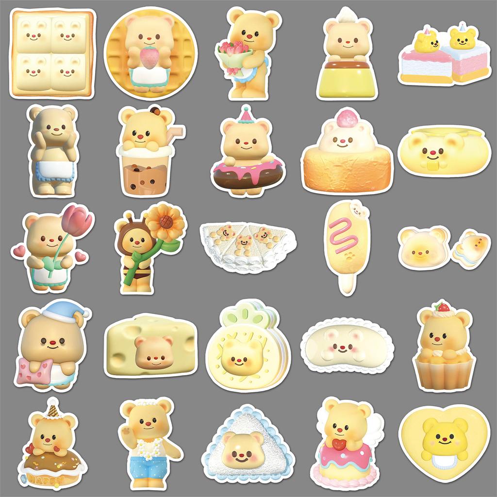 50 3D Butter Bear Graffiti Stickers Cartoon Cute Creative Decorative Mobile Phone Water Cup Suitcase Guka Stickers