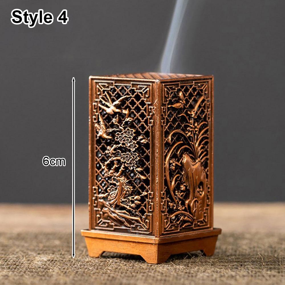 1Pcs Alloy Incense Stick Burner Sandalwood with Hollowed Out Pattern Lotus Incense Censer Square Vertical Retro Incense Box