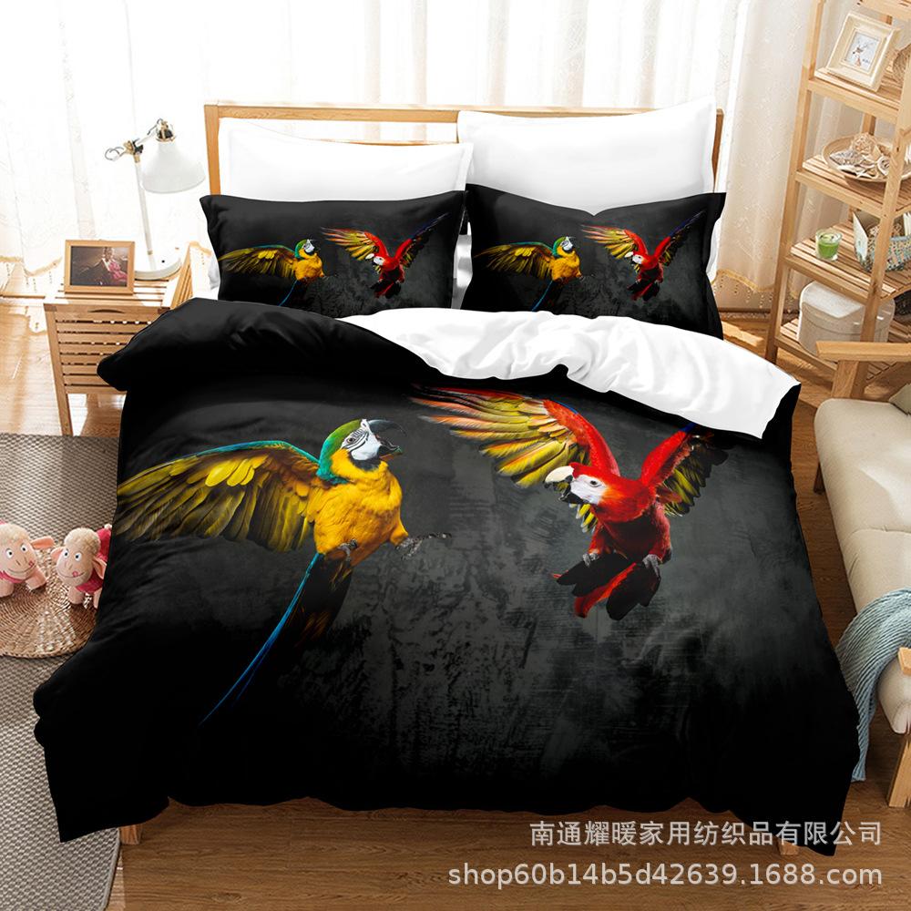 3D Digital Printing Bedding Four-Piece Set Three-Piece Set Parrot Bed Sheet Quilt Pillow