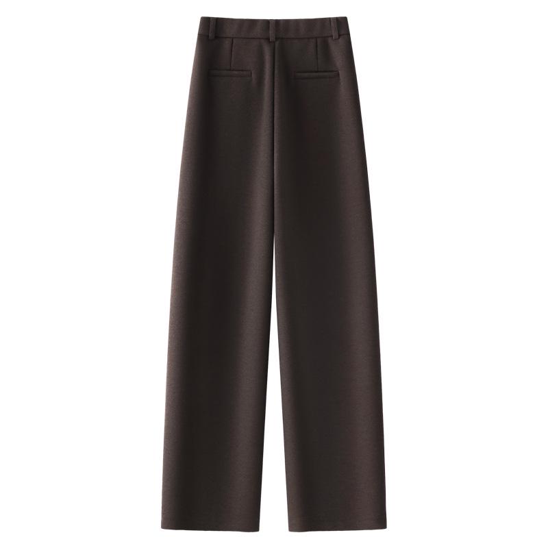 Dámské khaki kalhoty ze směsi vlny s prohnutými a rovnými nohavicemi - Podzim/Zima 2024 Volné široké nohavice banánového střihu
