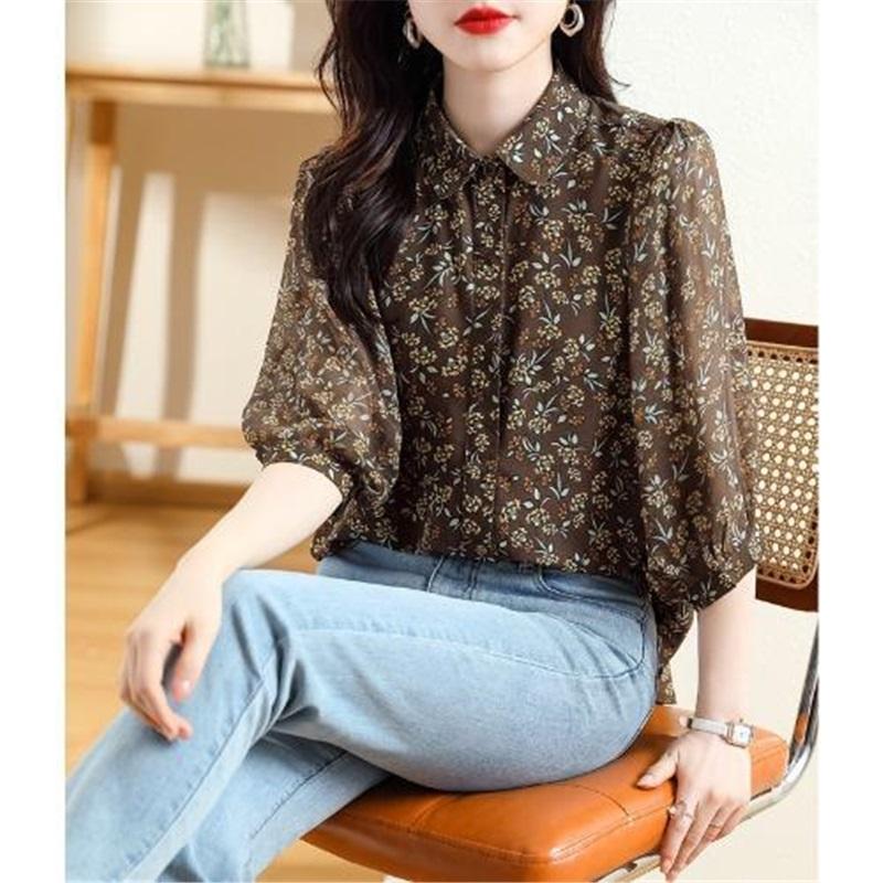 Women's Summer Floral Short Sleeve Shirt Large Size Casual Short Sleeve Ladies Office Short Sleeve