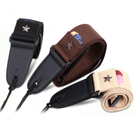 Cotton Adjustable Faux Leather Ends Acoustic Electric Guitar Bass Sling Strap