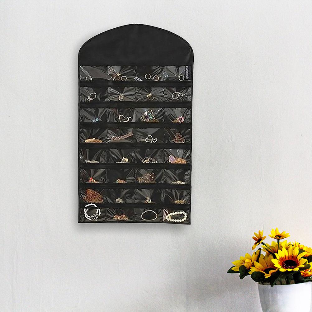 32 Taschen Doppelseitiger Schmuckorganizer Aufbewahrung Displaytasche mit 18 Haken Schmuck zum Aufhängen