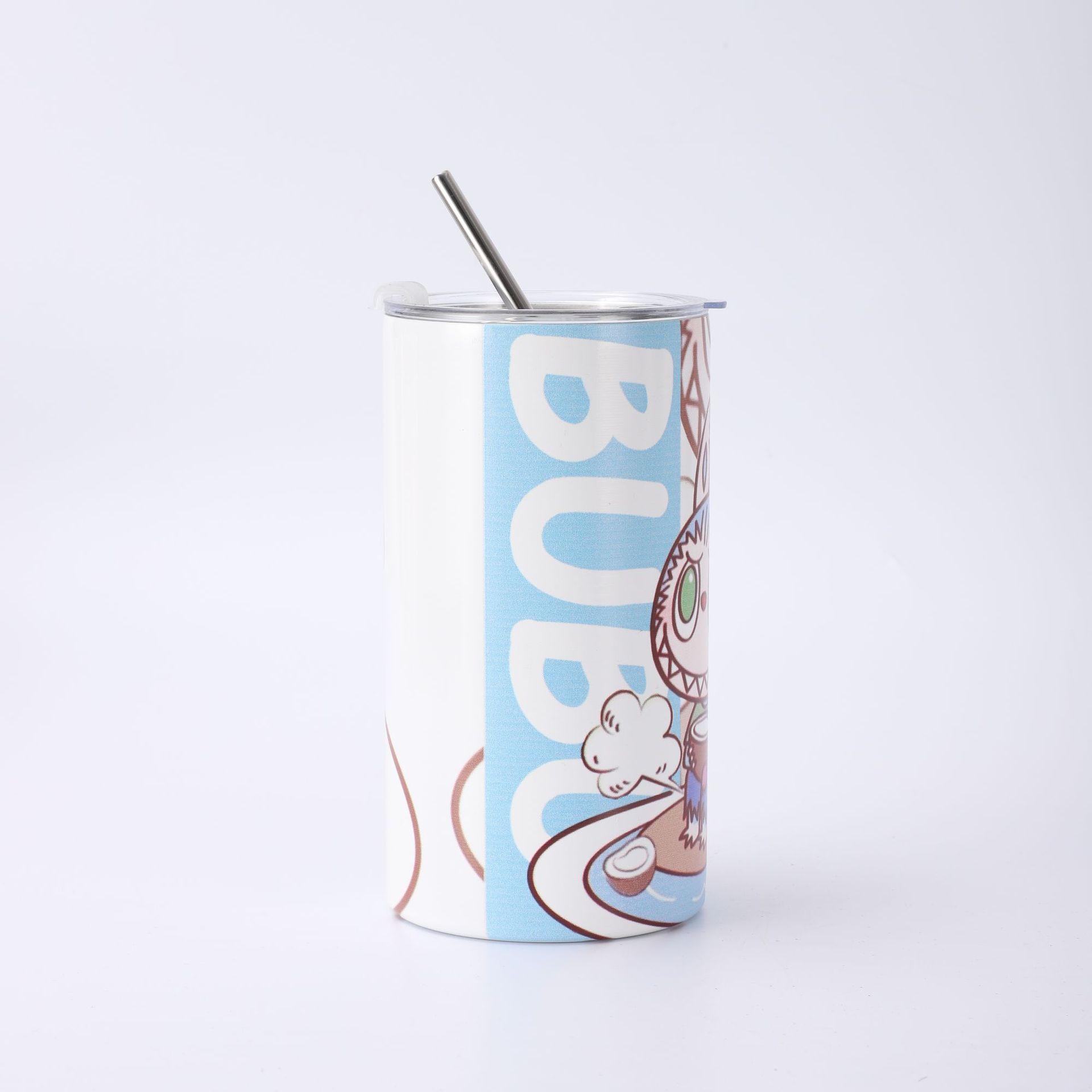 

Мультяшная кофейная чашка 304 термос из нержавеющей стали, чашка для латте высокой ценности, портативная автомобильная чашка с соломинкой -