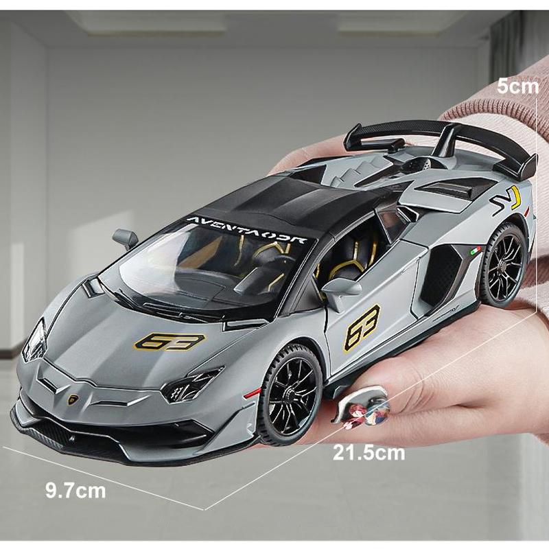 1/24 Scale Lambo Aventador SVJ63 Diecast Car Model Toy, Pull Back Toy Vehicle with Sound and Light for Kids Toddler Boys Girls Gift Collection