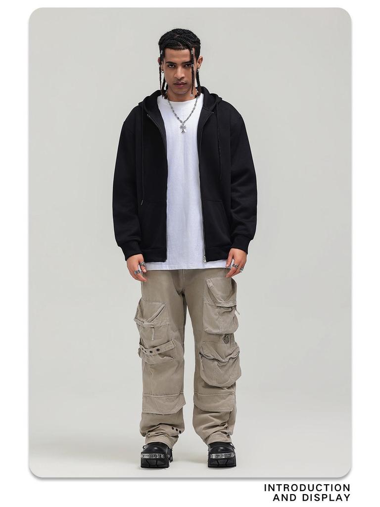 Leichter Cardigan-Hoodie mit doppeltem Reißverschluss für Herren - Vielseitig einfarbig, Trendiger Amerikanischer Stil für Frühling/Herbst, Unisex.