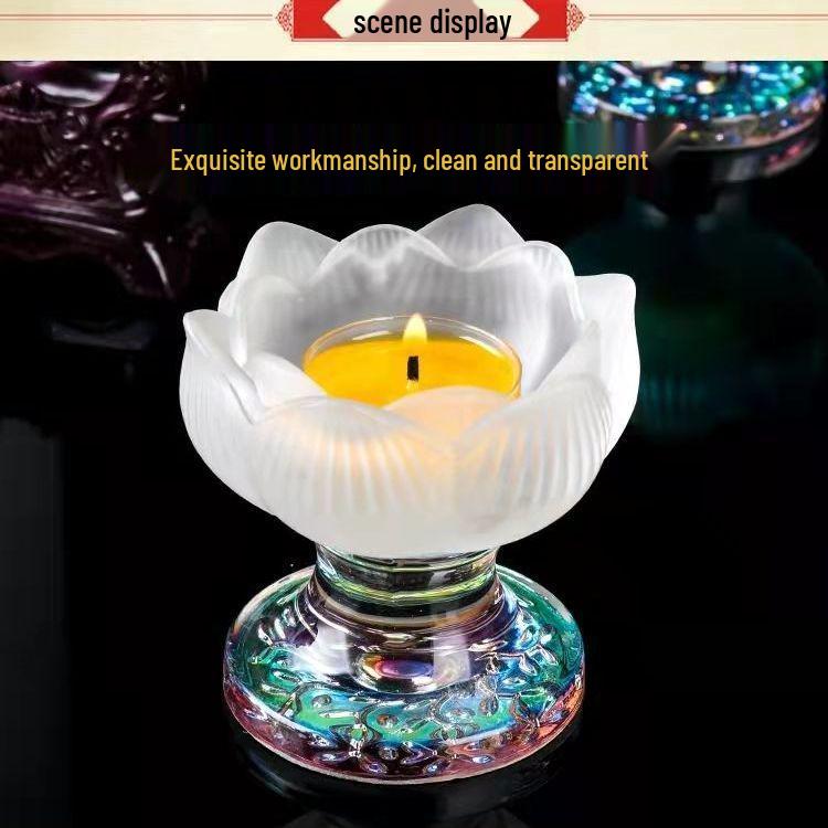 Colorful Lotus Crystal Glass Ghee Lamp Holder for Buddha Offering