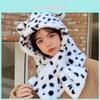 Plush Leopard Print 3d Hooded Hat With Neck Warmer For Winter Warmth
