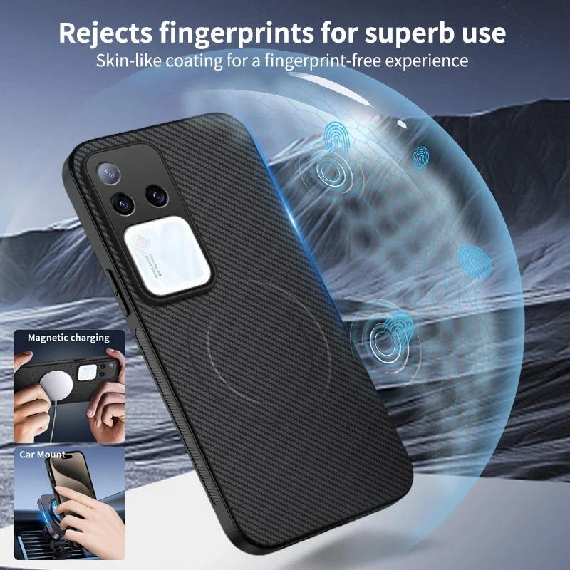 Carbon Fiber Wireless Charging Magnetic Cases For vivo V27 V29 V50 Lite V30 V40 Pro Lens Protection Soft Bumper Cover Phone Case