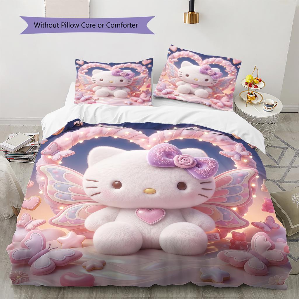 Hello Kitty Cute Pattern Bedding,Quilt Set Quilt Cover Pillowcase Home Birthday Gift(1 * Duvet Cover + 2 * Pillowcase, Without Core)