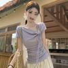 French Irregular Design Short Sleeve Butterfly Top With Embroidery For Summer Fashion