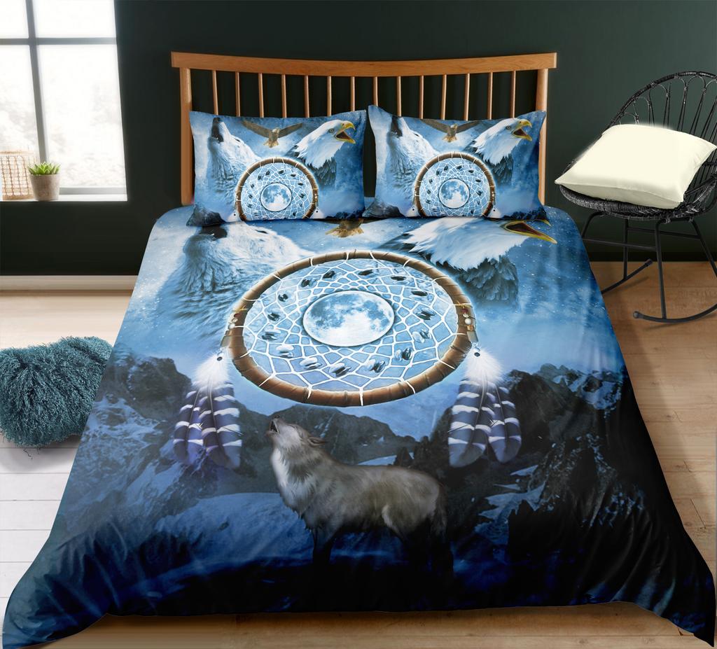3D Animal Print Bedding Single Double Bed Full Size Pillowcase and Quilt Cover 2 or 3 Wolf or Eagle Designs Washable and Comfortable Home Decoration