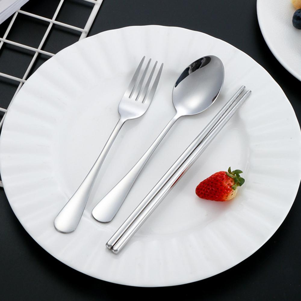 4Pcs/Set Portable Travel Tableware Set Stainless Steel Dinnerware With Box Kitchen Fork Spoon Dinner Set For Kid School Cutlery
