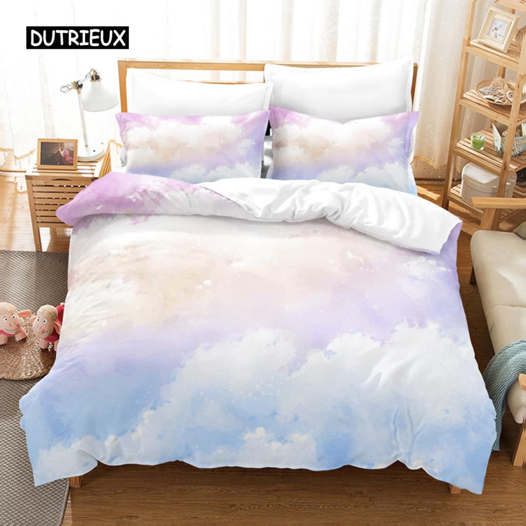 Sada povlečení Clouds Iridescent Dream Cloud Sada ložního prádla Ženy Kawaii Estetický styl King Size 2/3 ks Polyesterový povlak na přikrývku