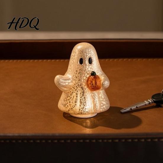 Decorative Figurine for Living Room Light-Up Cute Ghost Resin Figurine Glowing Desktop Ornament Warm LED Luminous Light Halloween Statue Bedroom