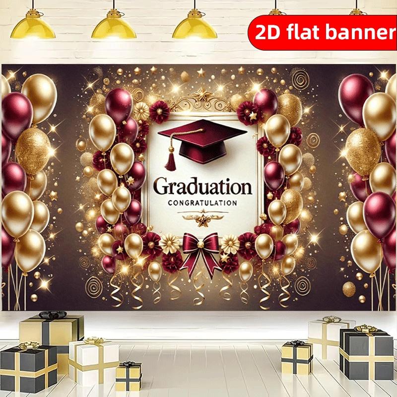 2D graduation party background cloth graduation hat and multi-functional wall decoration banner with "graduation" text