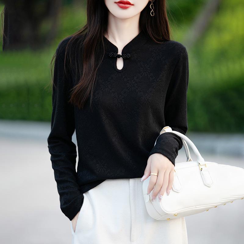 Spring and Autumn Improved Semi-high-neck Knitted Sweater, Women's Base Shirt, Cheongsam Collar, New Chinese-style Stand-up Collar