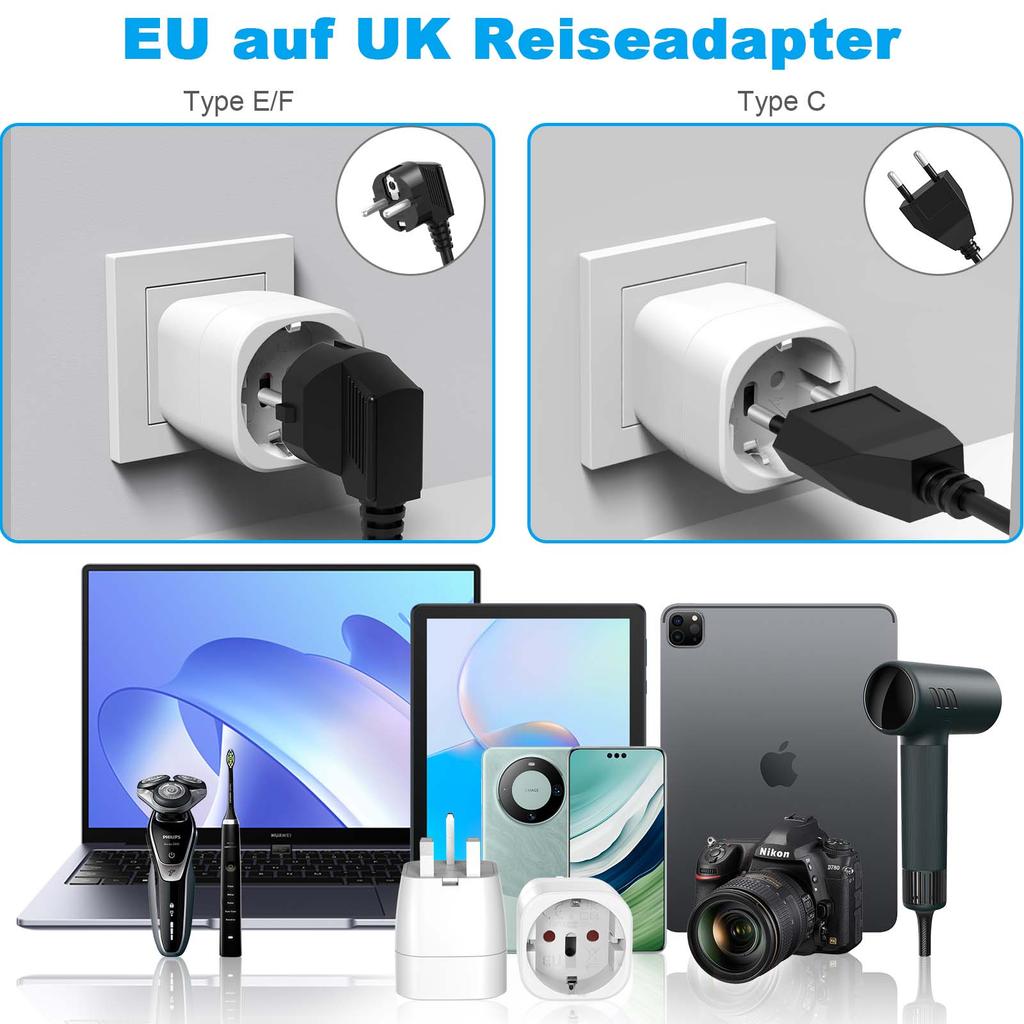 Xiaomi Pack of 2 England UK Travel Adapter England Germany Plug, EU To UK Travel Plug Type G Socket Adapter for England, Ireland, UK