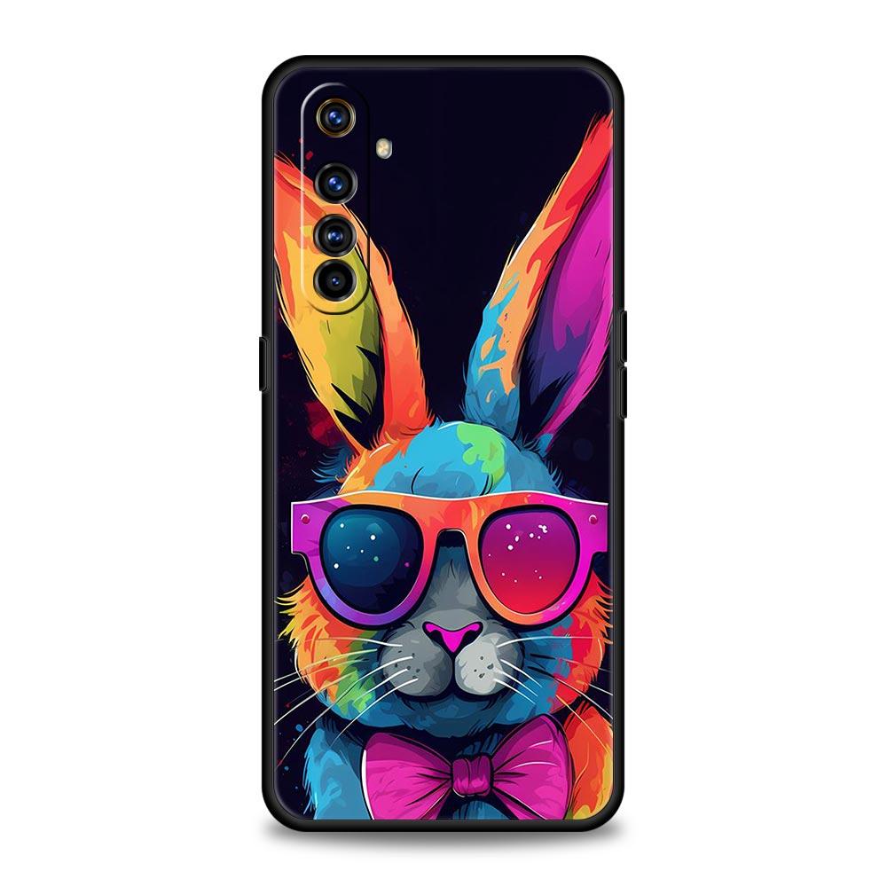 Soft TPU Case For Realme C67 C63 C55 C53 C25 C21 10 11 12 13 GT 2 3 5 Pro Plus 5G Phone Cover A Cute Rabbit With A Purple Hat