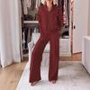 European & American Women's V-Neck Long Sleeve Top & Wide-Leg Pants Set for Autumn/Winter 2025.