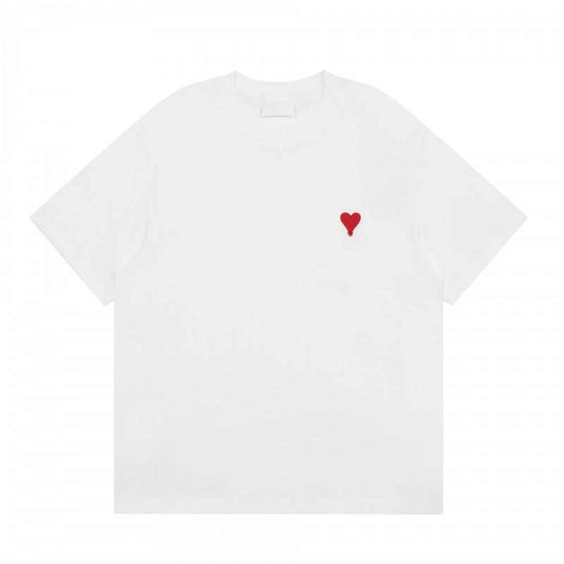 Unisex Loose Fit Cotton T-Shirt With Heart Embroidery Casual Short Sleeve Round Neck Top