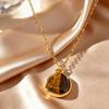 Collier Pierre Naturelle Œil de Tigre pour Femmes Acier Inoxydable Plaqué Or Collier avec Pendentif Pierre Géométrique Bijoux Esthétiques Cadeau