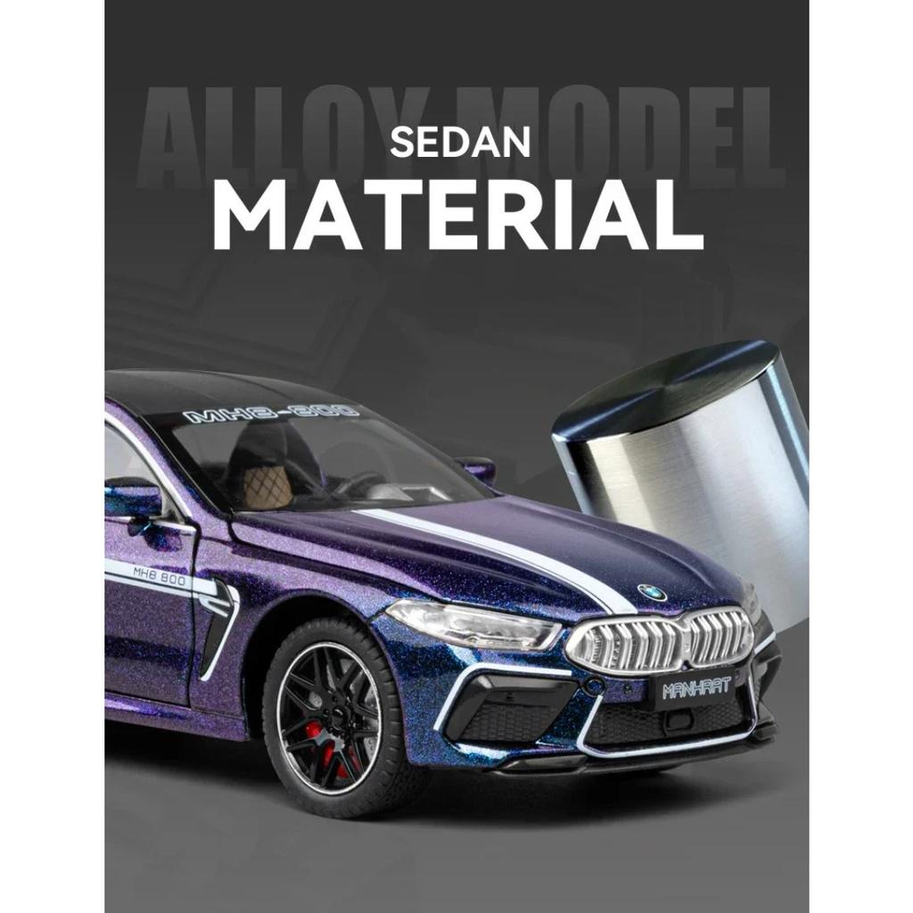 1/24 BMW M8 MANHART Supercar Alloy Car Model Sound and Light Pull Back Toy Collectibles Birthday Gift