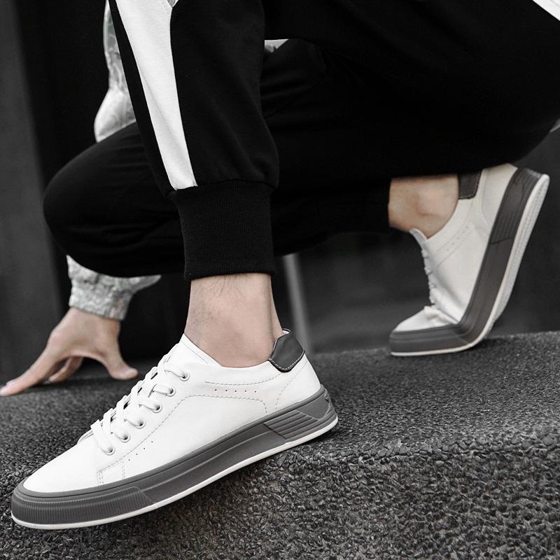 Men's Low-Top White Cowhide Sneakers - Versatile Casual Youth Style for Spring and Autumn