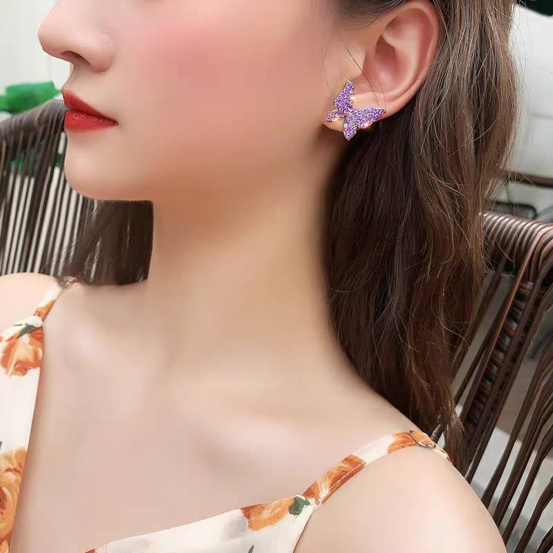 Korean New Fashion Butterfly Earrings For Women Punk Rhinestone Style Cute Girl Zircon Stud Earrings Kpop Jewelry 2020 Wholesale