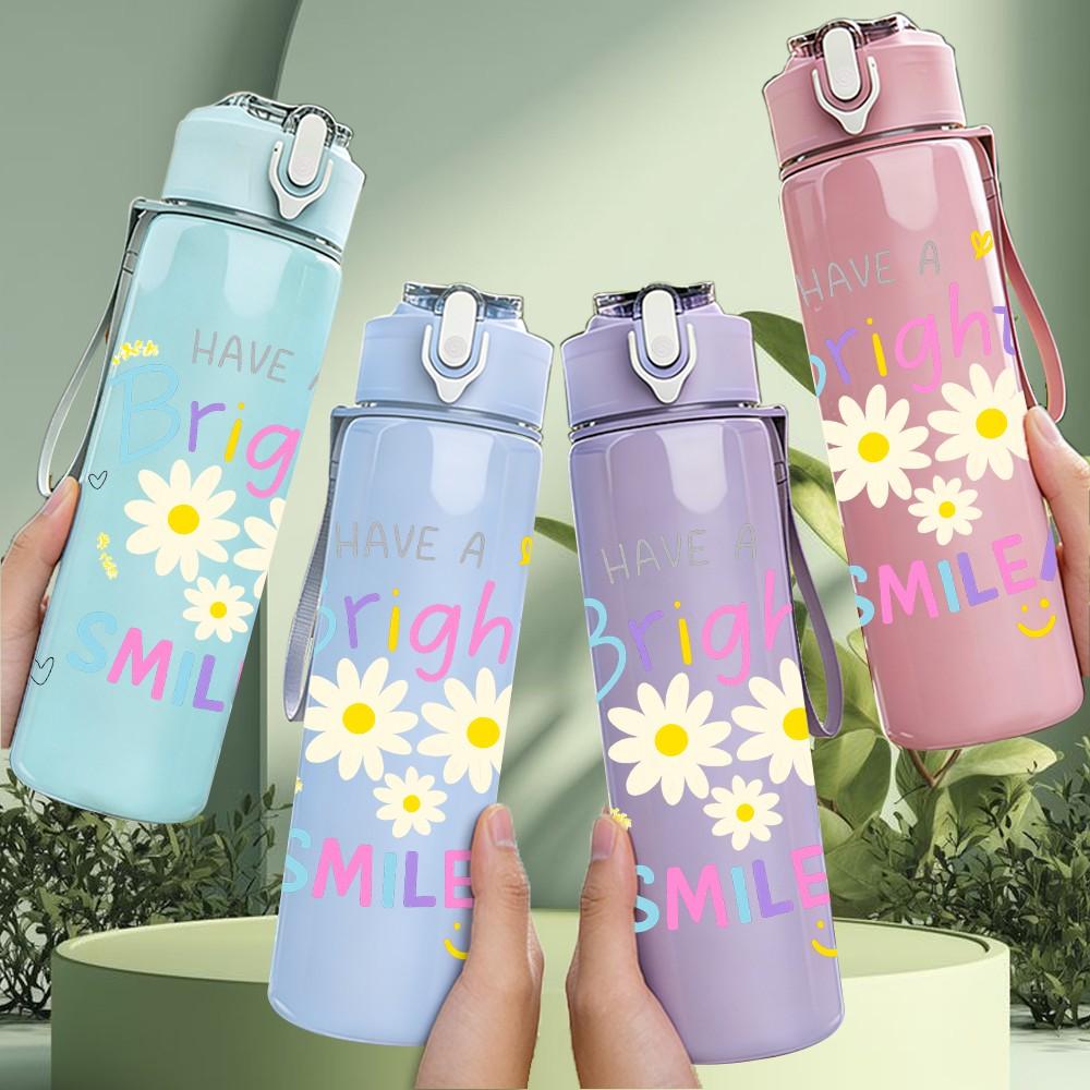 1PC Give A Bright Smile Letter 750ml Color Plastic Sports Water Bottle Leakproof Flip Straw Lid Suitable for Sports Office Home Use