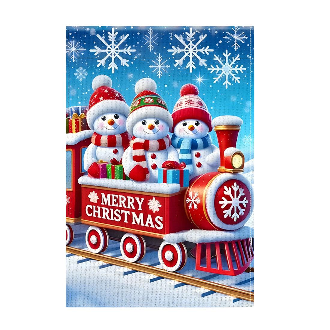 

Christmas snowman trainGarden Flag 12x18 Inch Double Sided for Courtyard Outdoor Welcome Flag Decoration (Excluding flagpole)