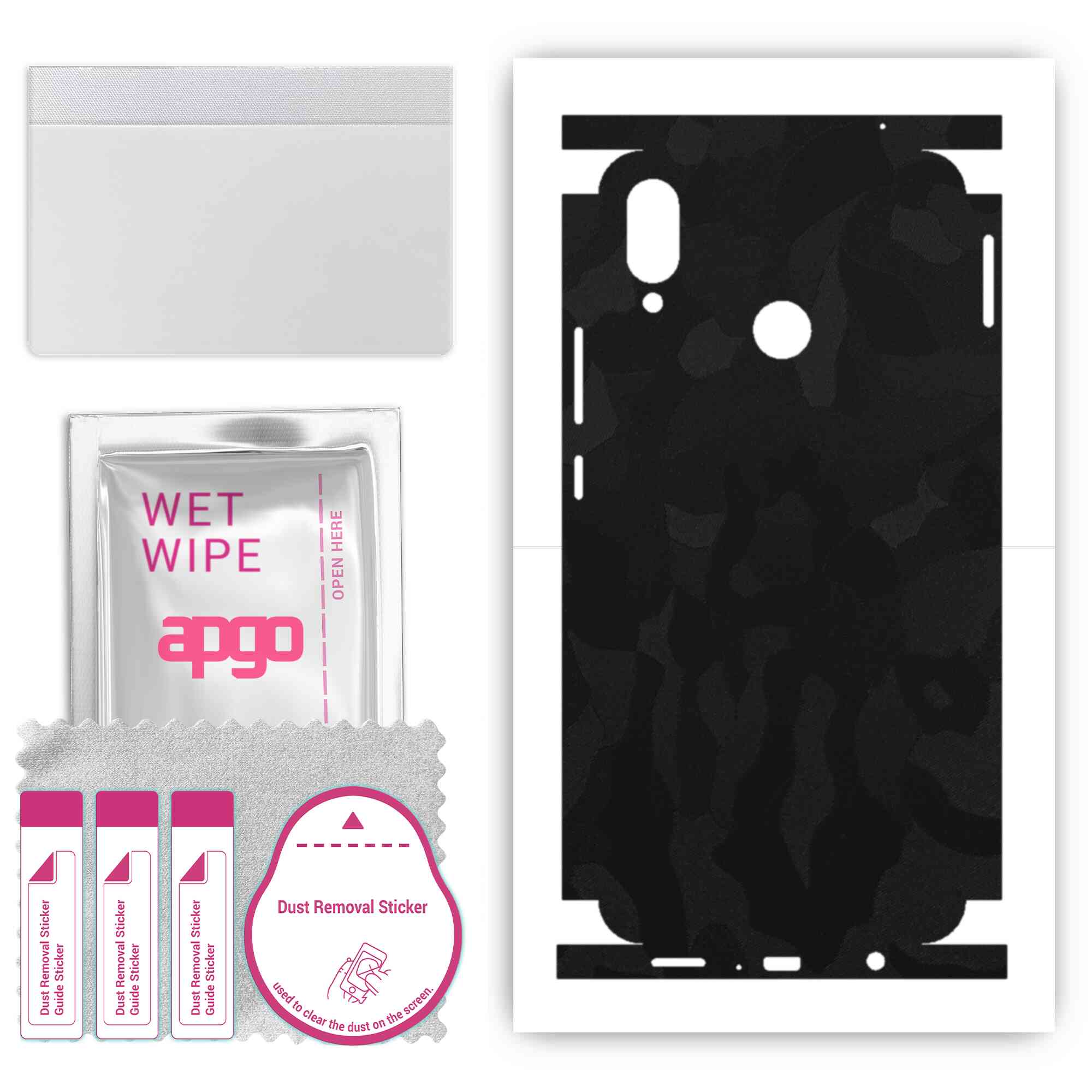 

Apgo Protective Skin Sticker for the back+sides compatible with Huawei nova 3i, Full Wrap Film, Foil, Vinyl - Pattern Black Camo