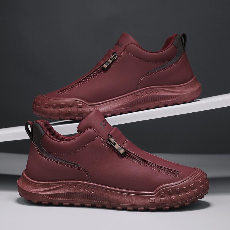 

Men s shoes student autumn new sports and leisure zipper lazy waterproof non-slip wear-resistant leather shoes 44 красный