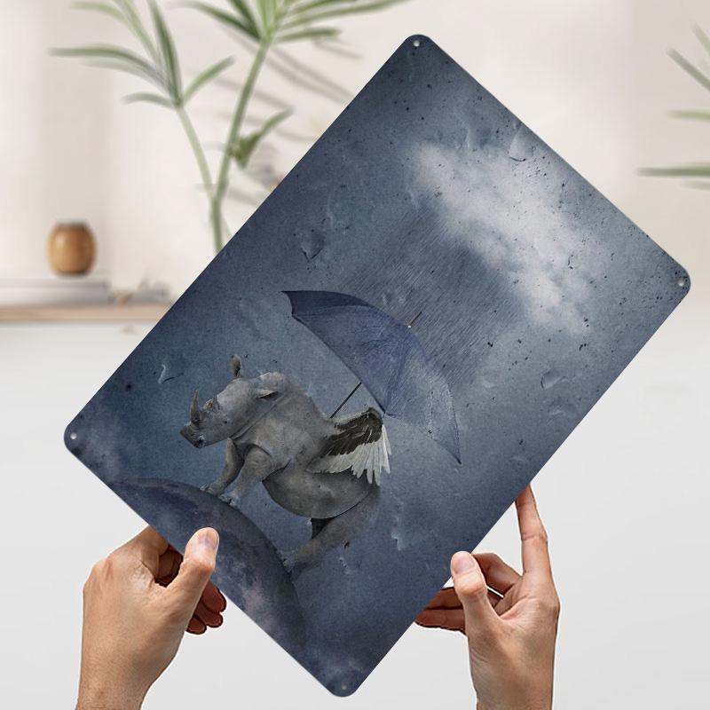 

Rainy Rhino Poster Customized Wall Art Vintage Metal Signs Retro Tin Plaque for Man Cave Mancave Decoration Room Coffee Bar Home 7.9x11.8In(20x30cm)