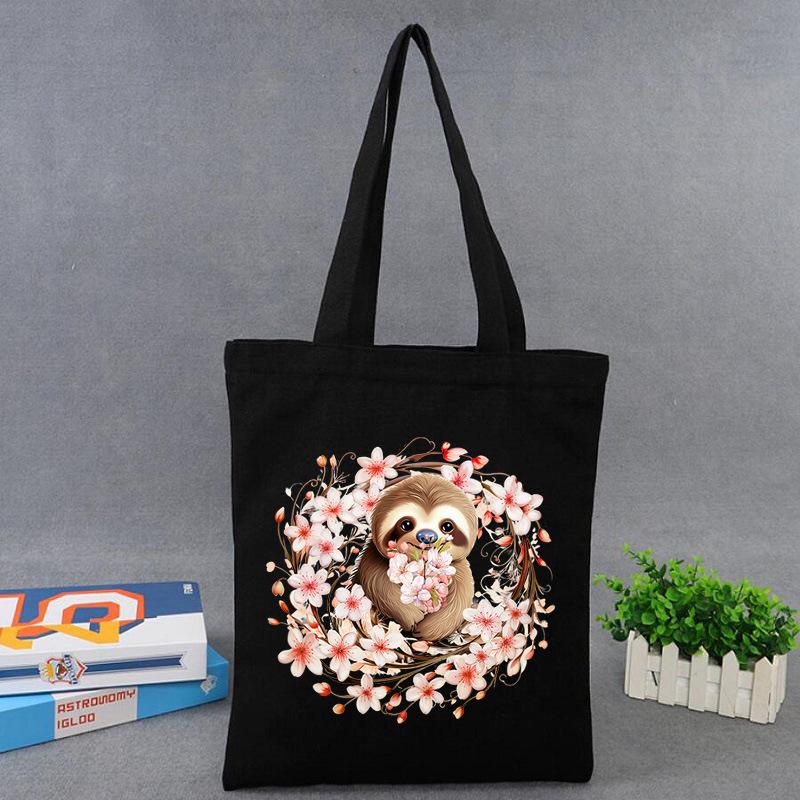 Cherry Blossoms Animal Koala Printed Shoulder Bag Student Large Capacity Canvas Eco-Friendly Bag
