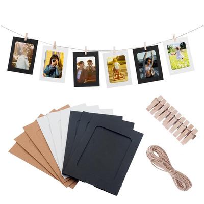 10pcs 3/4/5/6 polegadas DIY criativo pendurado na parede álbum de fotos moldura de papel Kraft com clipe de corda decoração de casa