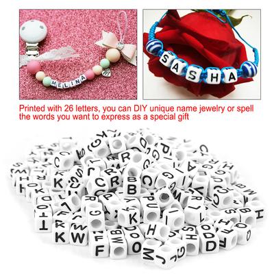 300Pcs Cute Acrylic Alphabet Letter Beads for   Crafts, White   Beads Printed with 26 Letters Bracelet Necklace Accessories