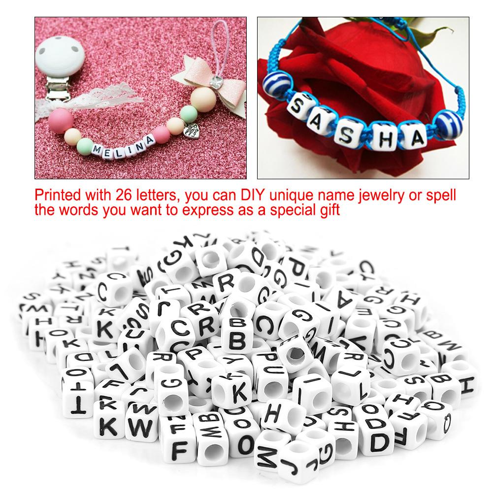 300Pcs Cute Acrylic Alphabet Letter Beads for   Crafts, White   Beads Printed with 26 Letters Bracelet Necklace Accessories