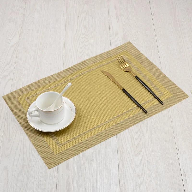 6/4pcs Rectangle Placemat Restaurant Washable PVC Durable Dining Table Weave Mats Frame Teslin Disc Bowl Coaster Non-slip Pad