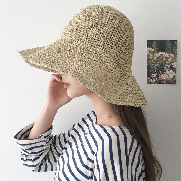 Women's handmade Japanese-style woven straw hat, casual beach hat, sun protection sun hat, fisherman hat, bucket hat, extra large