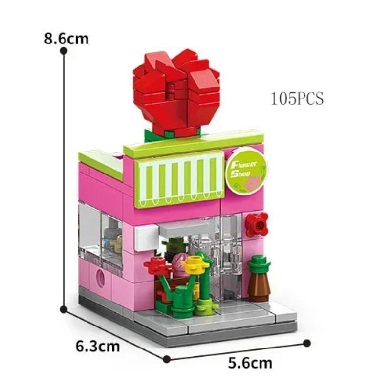 City Mini Shop Supermarket Street View Model Building Blocks Hamburger Restaurant Retail Store Bricks Architecture Friend Girl