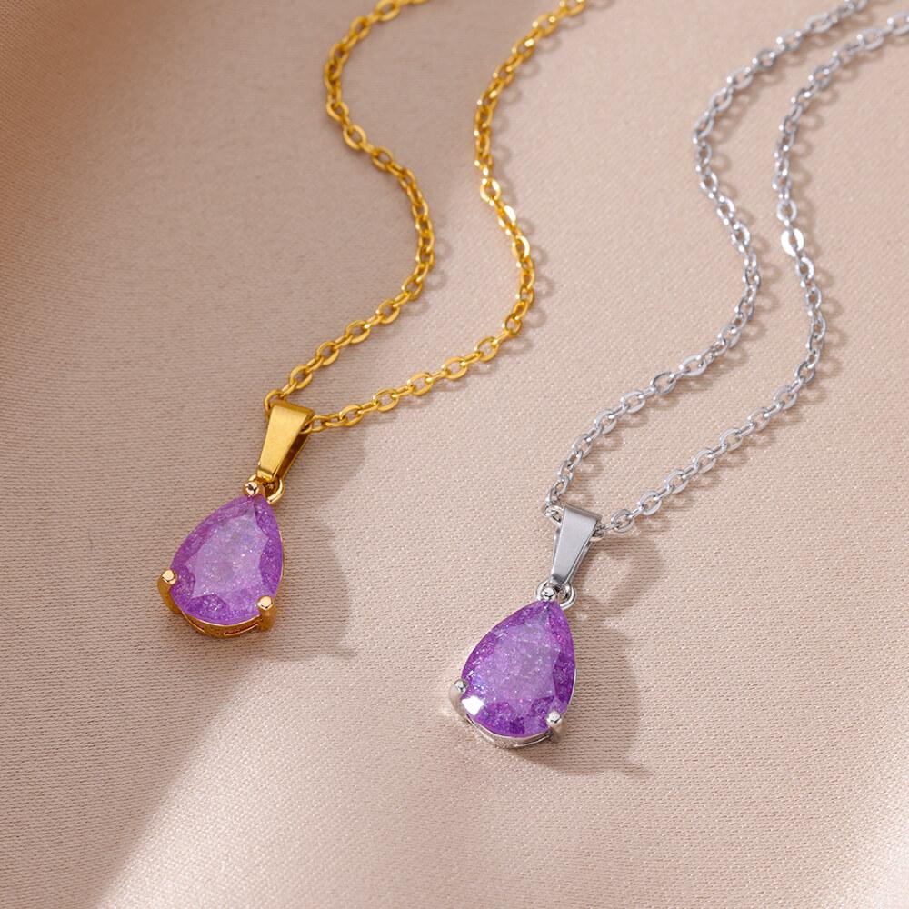 Zircon Teardrop Necklaces For Women Gold Color Stainless Steel  Waterdrop Necklace Wedding Healing Christmas Jewelry Gift Femme