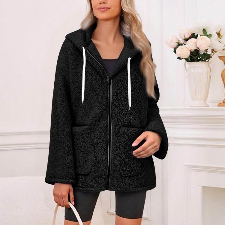 Fall Casual Oversized Fleece Hoodie Women Long Sleeve Zip Up Pullover Hooded Sweatshirt Jacket