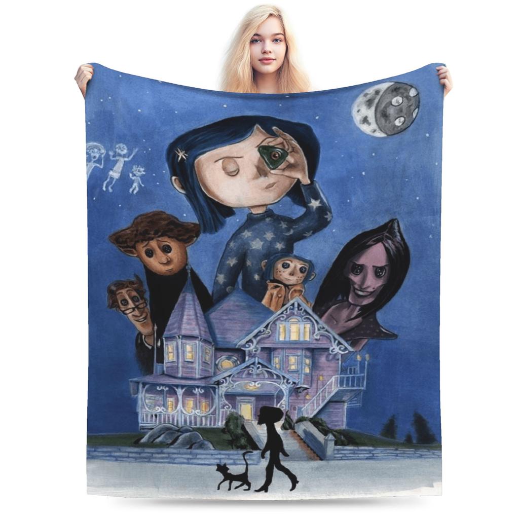 Cozy Blanket Travel Car Horror Cartoon C-Coraline Bedding Throws Novelty  Bedspread For Living Room