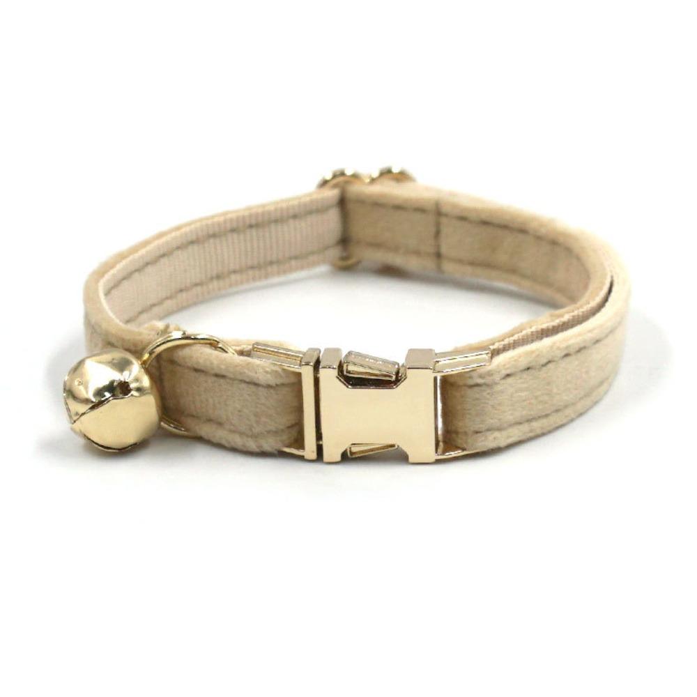 Portable Velvet Cat Collar Cute Adjustable Kitten Collars Necklace Light Gold Buckle with Bell Cat Pet Accessories